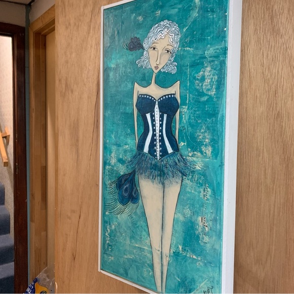 ORIGINAL ART! ALLISON WEEKS THOMAS “Peacock Girl” ORIGINAL MIXED MEDIA PAINTING! - Picture 2 of 10
